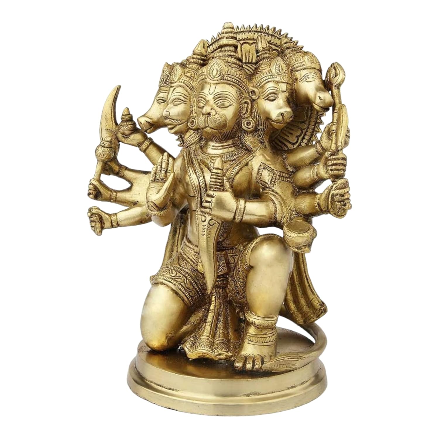Идол Шри Панчмукхи Хануман Джи из латуни Аштадхату, Бог Бала Джи, Золотой - 6 дюймов